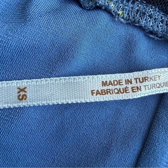 Free People Sz XS Romi Mesh Mini Skirt Blue Floral Fully Lined Elastic Waist - Picture 6 of 6